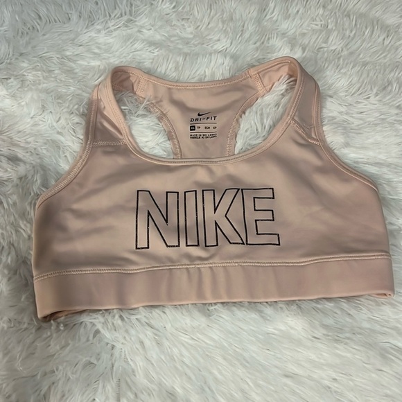 Nike Dri Fit Racerback Sports Bra Logo Pink Sparkly Swoosh On Back Size XS - Picture 1 of 3